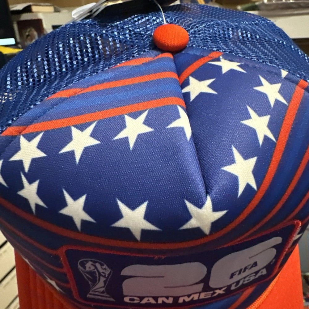 FIFA 26 CAN MEX USA Blue/Red Mesh Trucker Hat Cap Stars Design